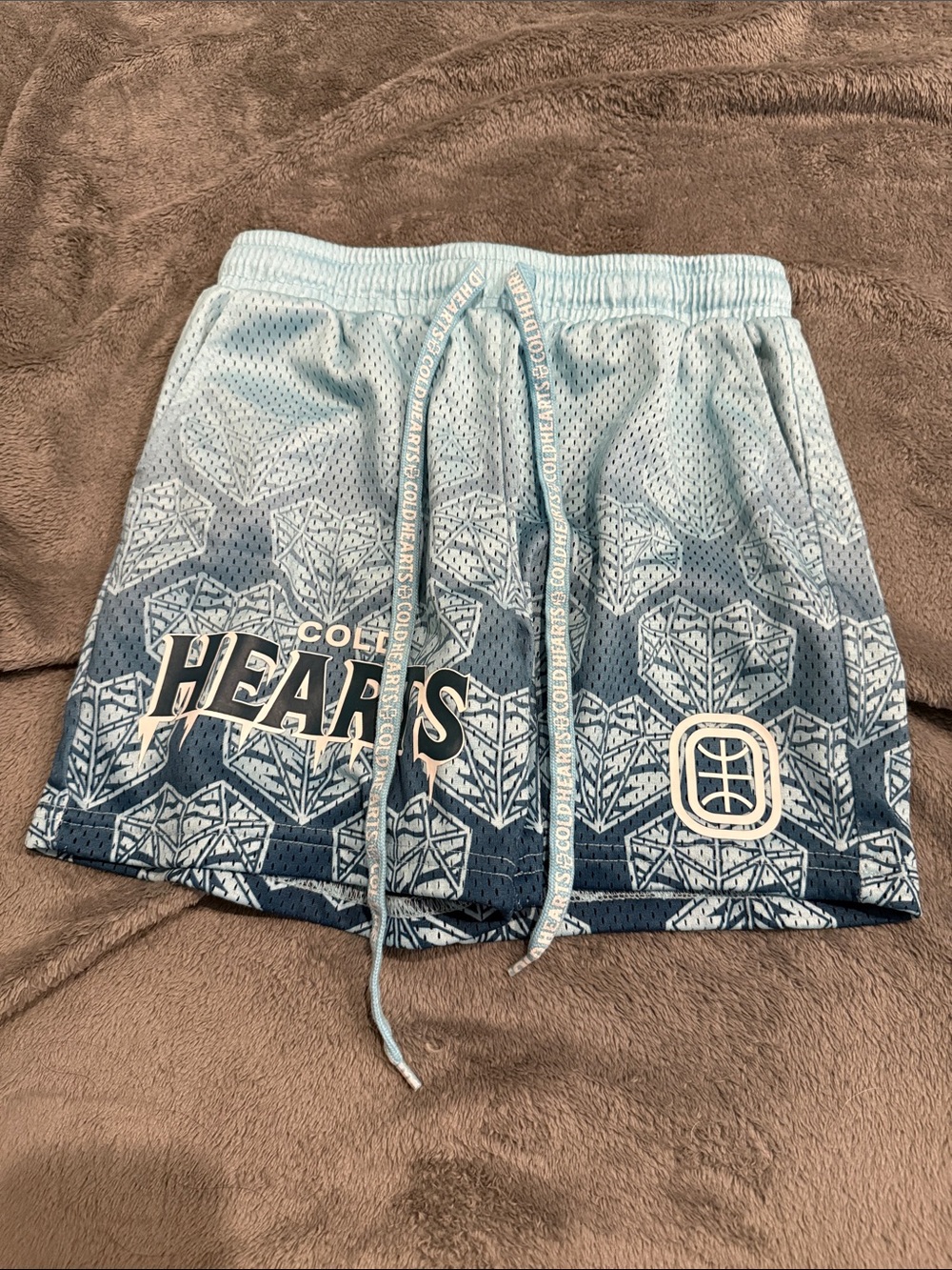Men's Gradient Blue Athletic Shorts with Graphic Hearts